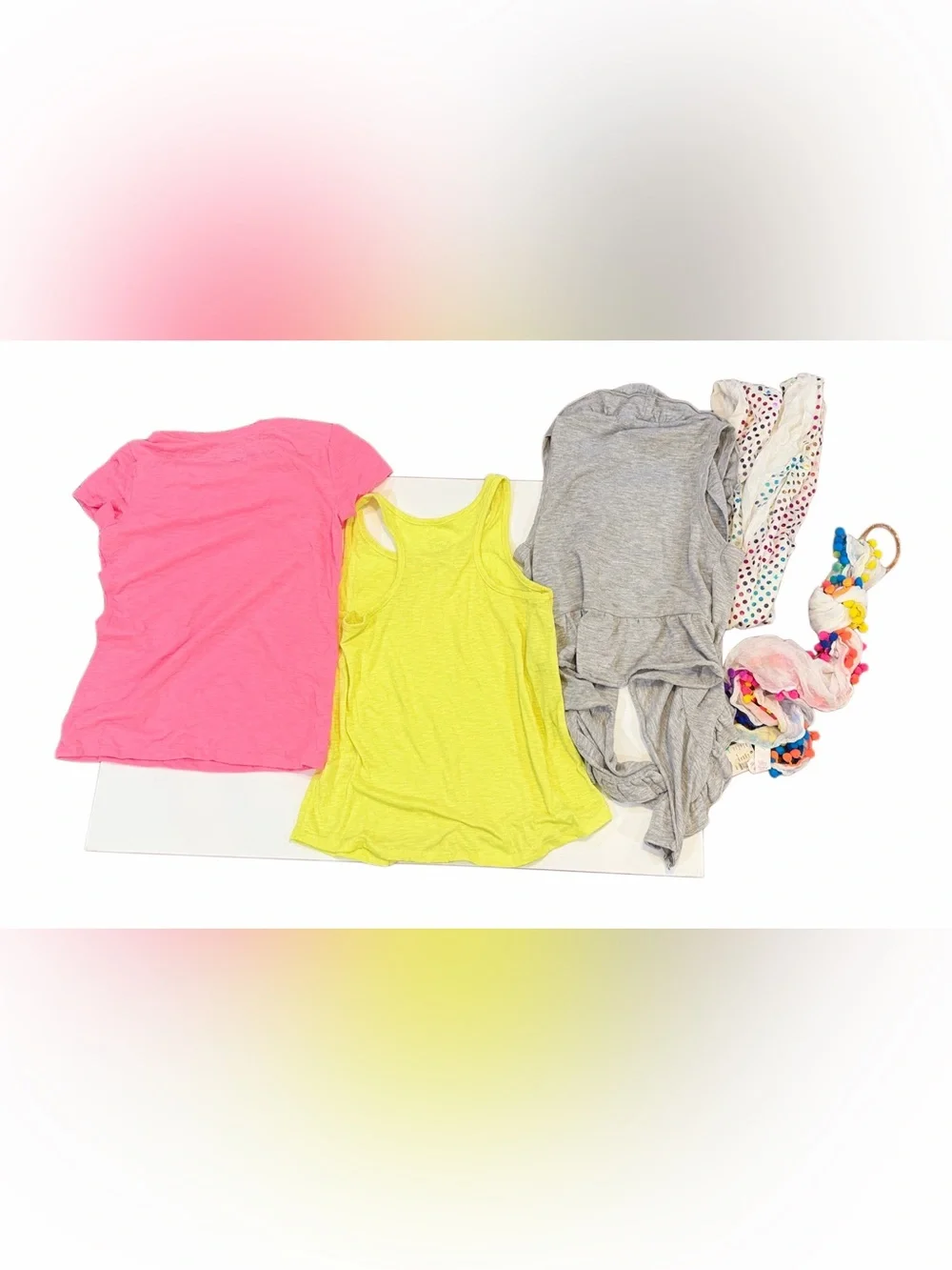 Justice Neon Yellow Tank Top with Pink Tee and Gray Layering Piece